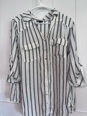 Torrid Striped Button-Down Shirt - Black & White